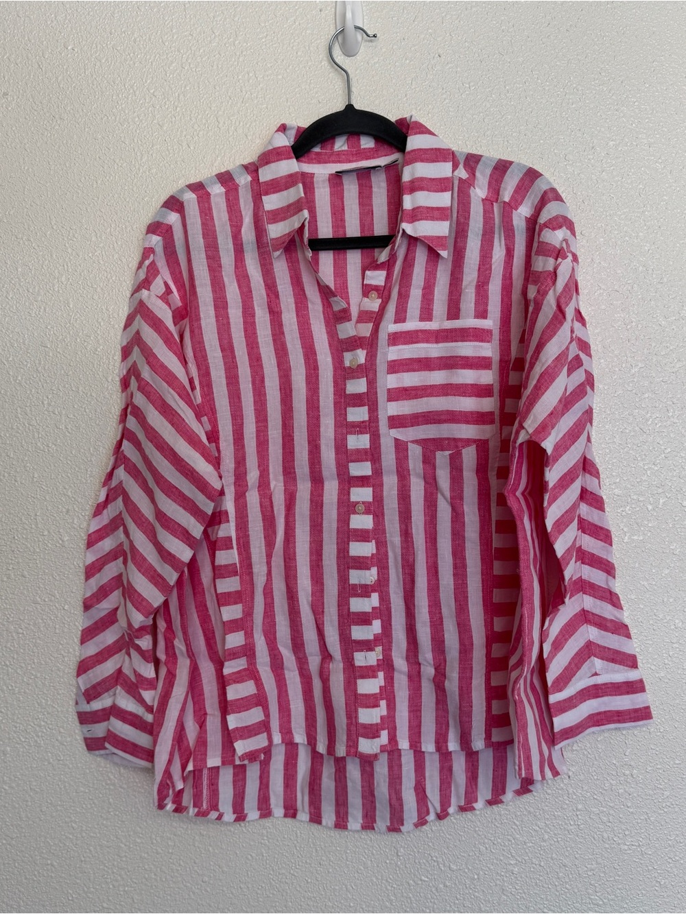 Vineyard Vines Size 6 Linen Pink White Vertical Stripe Button Down Tunic Shirt